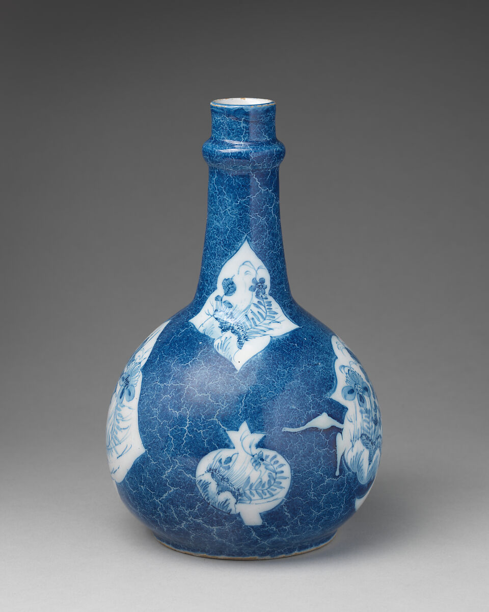 Bottle, Tin-glazed earthenware, British, probably Liverpool