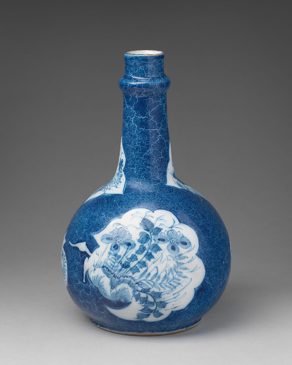 Bottle, Tin-glazed earthenware, British, probably Liverpool 