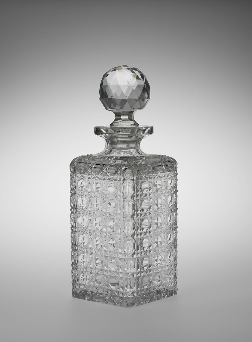 Decanter with stopper, Possibly Baccarat (French, founded 1764), Glass, wheel cut, American 