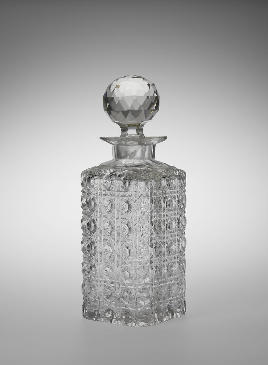Decanter with stopper, Possibly Baccarat (French, founded 1764), Glass, wheel cut, American 