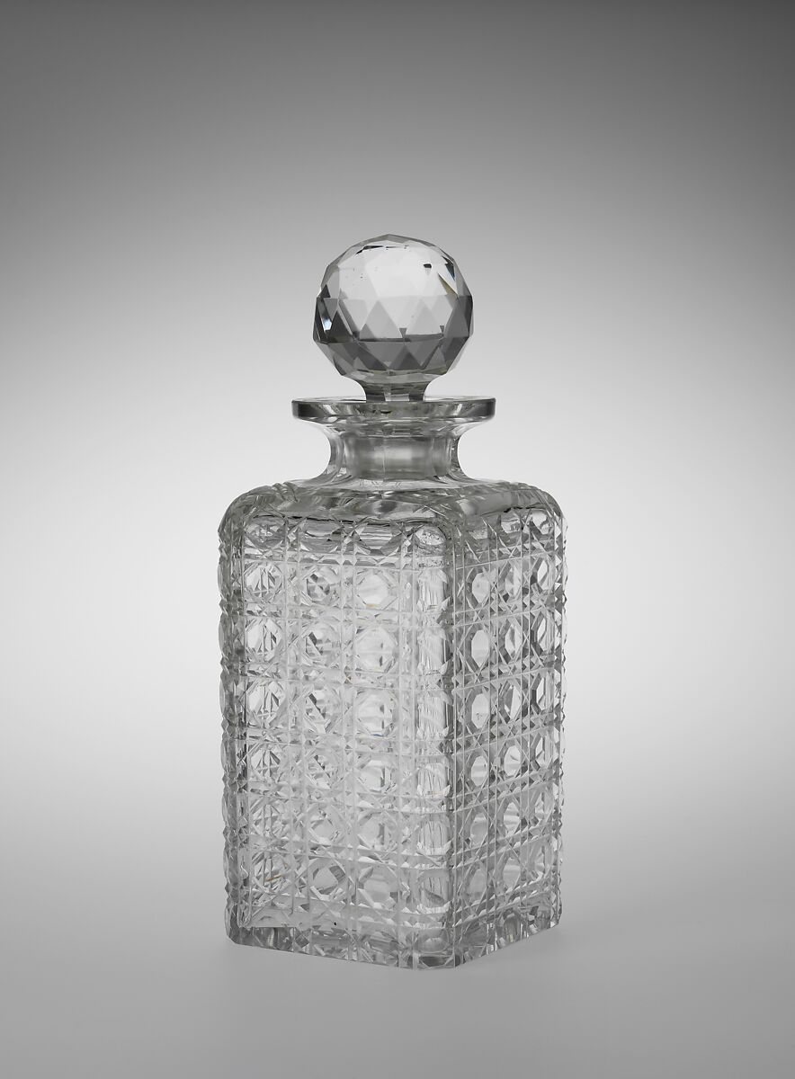 Decanter with stopper, Possibly Baccarat (French, founded 1764), Glass, wheel cut, American 