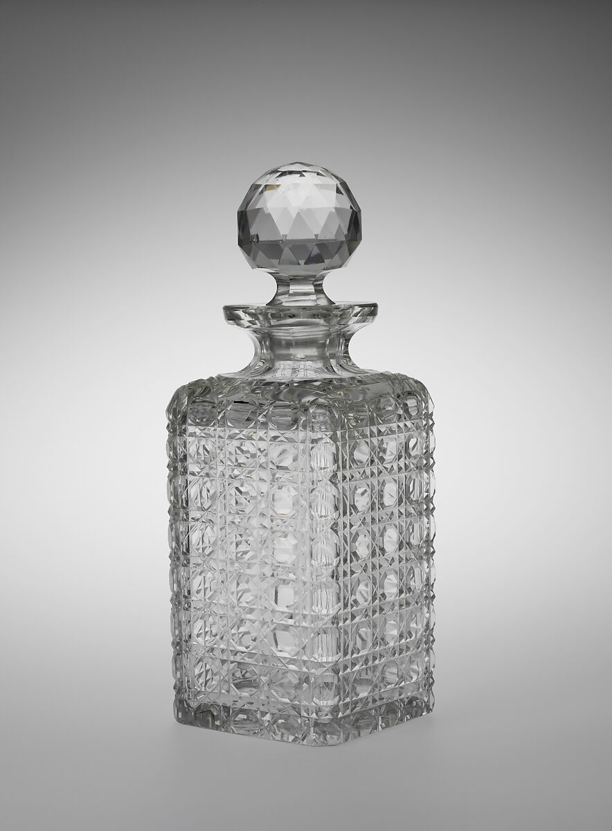 Decanter with stopper, Possibly Baccarat (French, founded 1764), Glass, wheel cut, American 