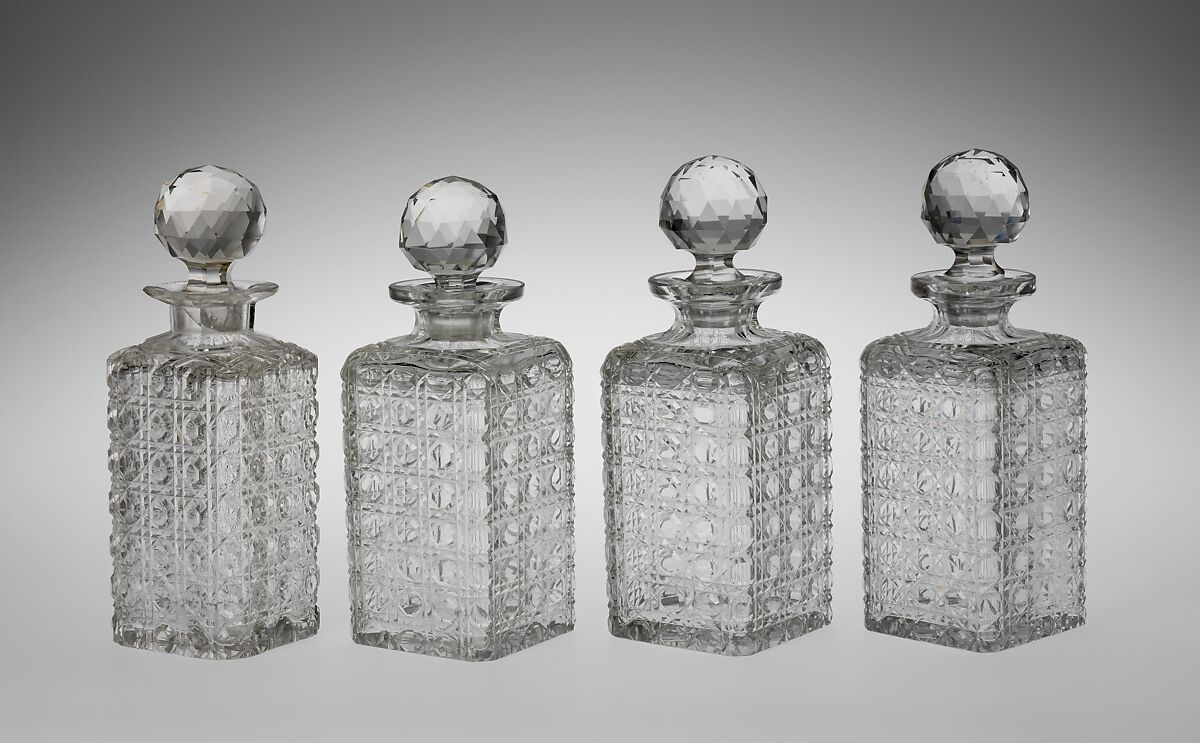 Decanter with stopper, Possibly Baccarat (French, founded 1764), Glass, wheel cut, American