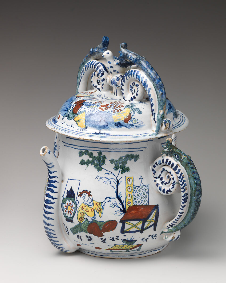 Posset pot with cover, Delftware (tin-glazed earthenware), British, Bristol