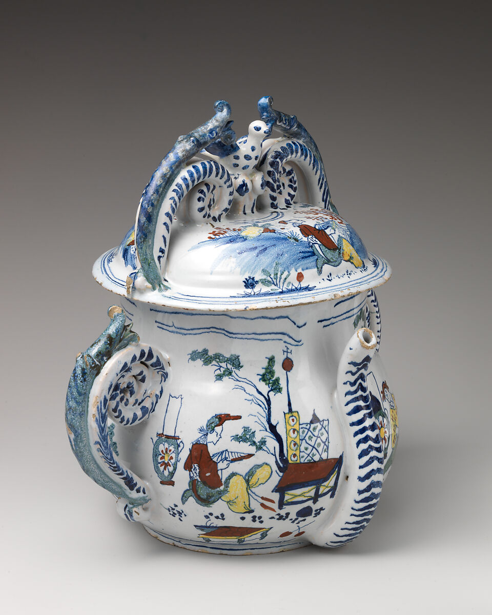 Posset pot with cover, Delftware (tin-glazed earthenware), British, Bristol