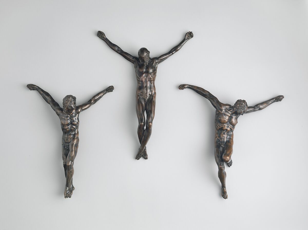 Christ and the Two Thieves Crucified, Followers of Michelangelo Buonarroti (Italian, Caprese 1475–1564 Rome), Bronze, Italian, probably Rome 