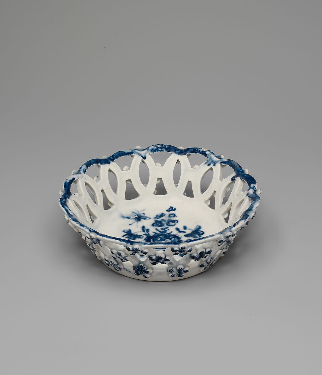 Openwork fruit basket, Manufactured by American China Manufactory (Philadelphia, Pennsylvania, 1770–1772), Soft-paste porcelain with underglaze blue decoration, American