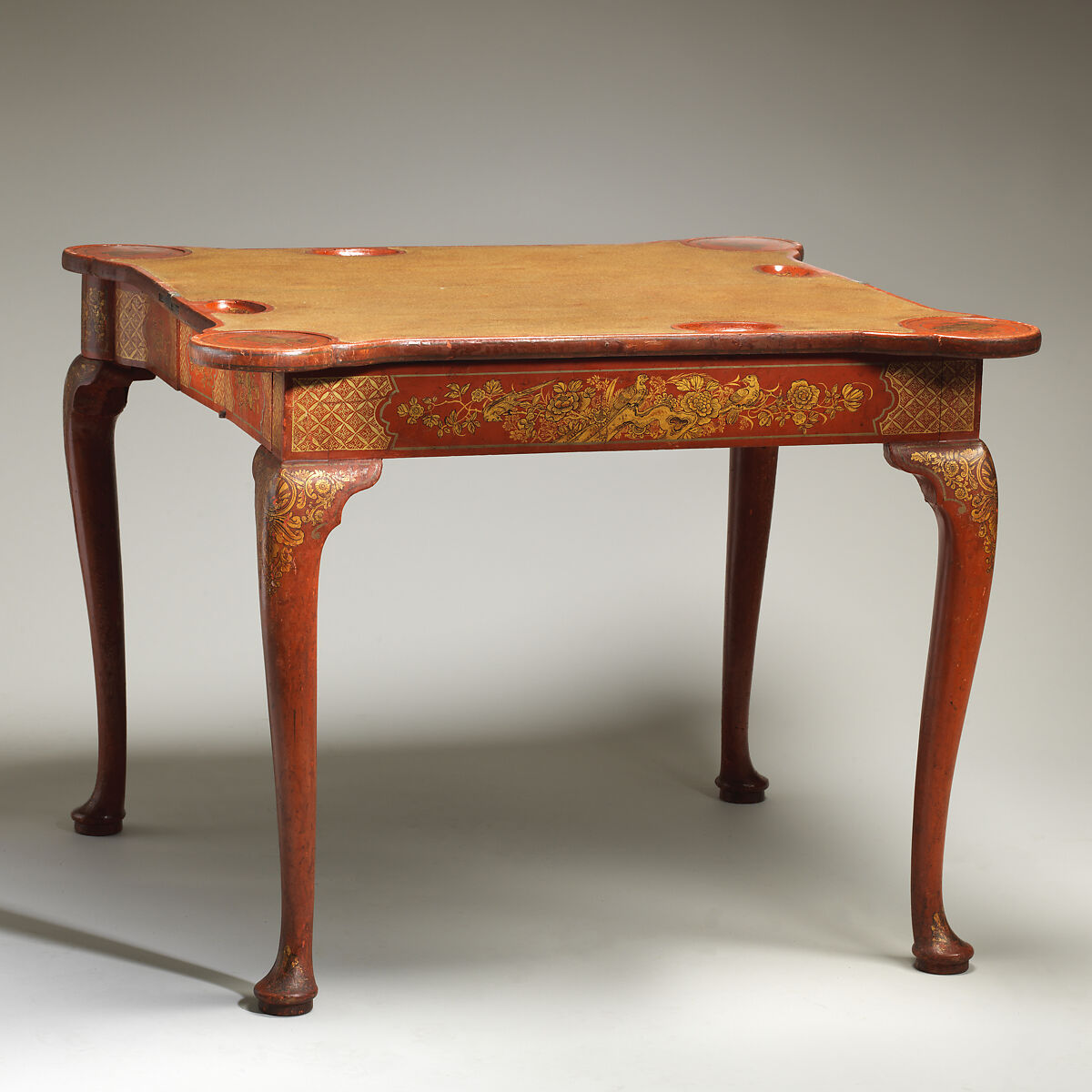 Card table (from a large set), Giles Grendey (1693–1780), Lacquered and gilded beech; lined with felt, British, Clerkenwell, London