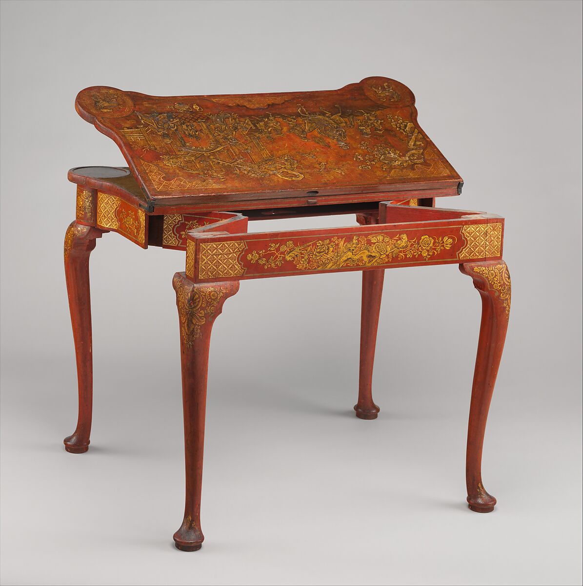 Card table (from a large set), Giles Grendey (1693–1780), Lacquered and gilded beech; lined with felt, British, Clerkenwell, London