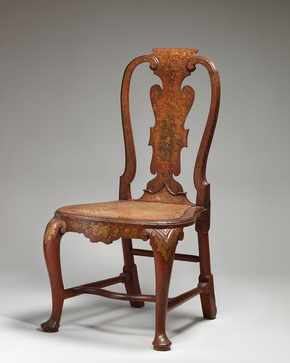 Side chair, Giles Grendey (1693–1780), Lacquered and gilded beech; caning, British, Clerkenwell, London 