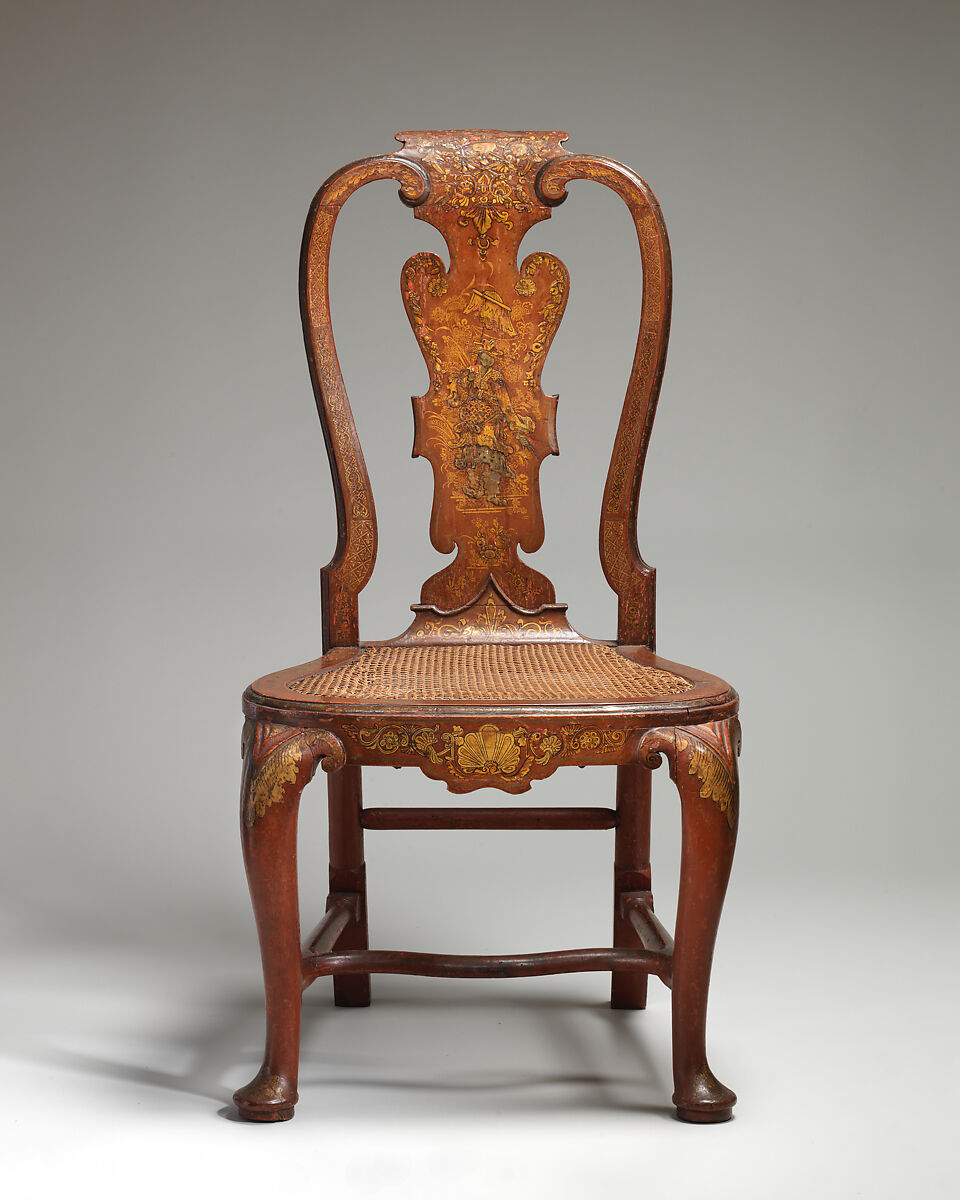Side chair, Giles Grendey (1693–1780), Lacquered and gilded beech; caning, British, Clerkenwell, London