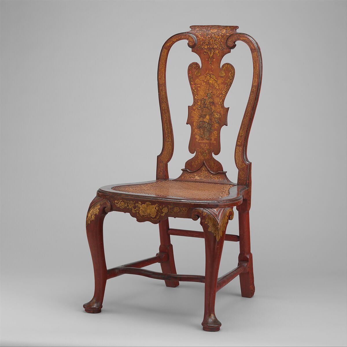 Side chair, Giles Grendey (1693–1780), Lacquered and gilded beech; caning, British, Clerkenwell, London