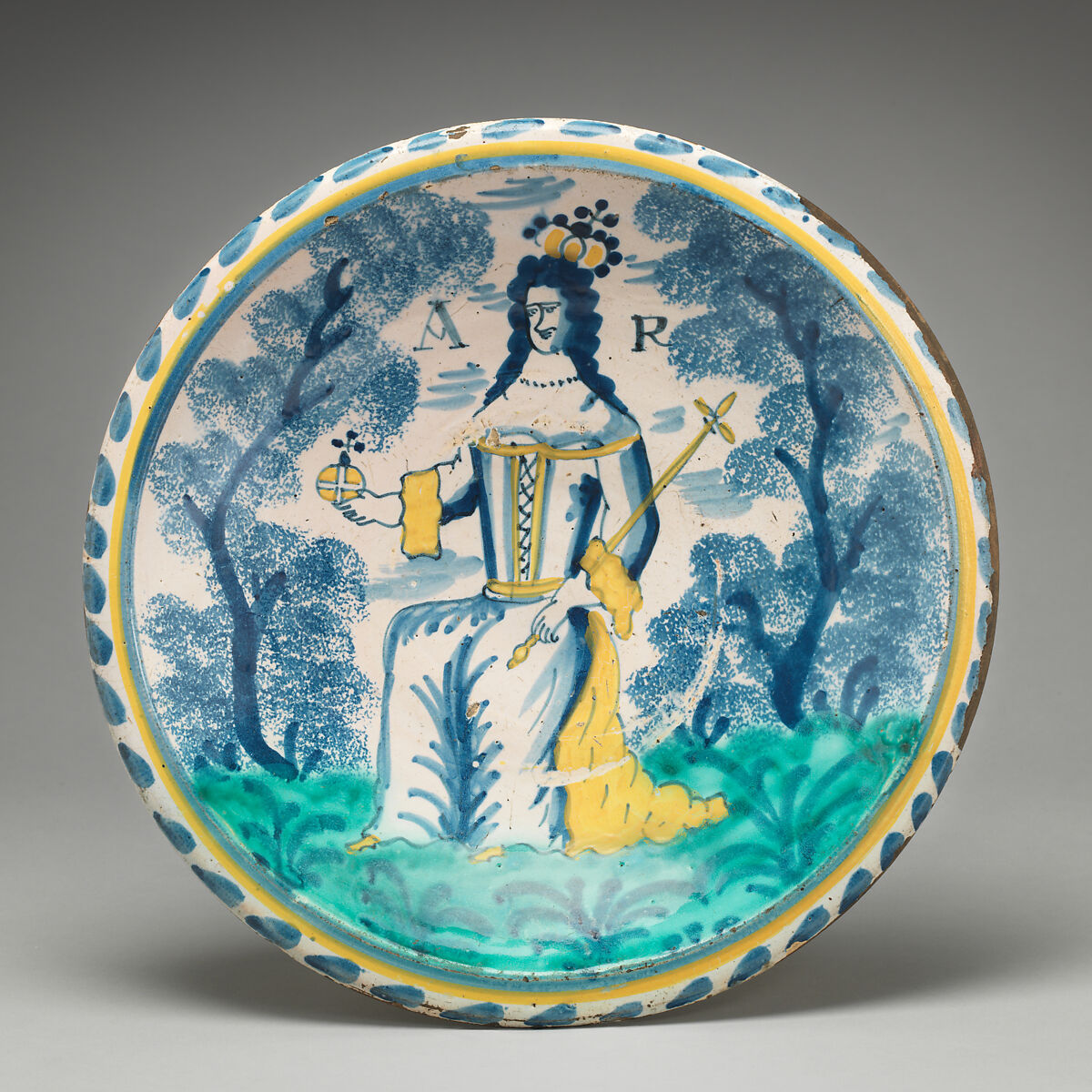 Dish, Tin-glazed earthenware, British, Bristol 