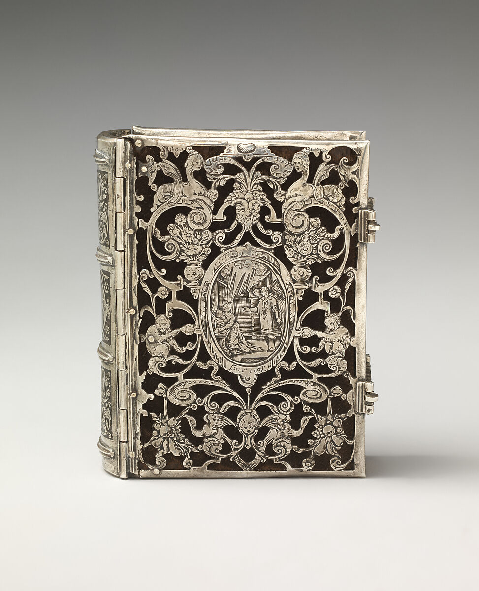 Book cover, Silver, lined with black velvet, containing a contemporary psalter, Dutch, possibly Amsterdam
