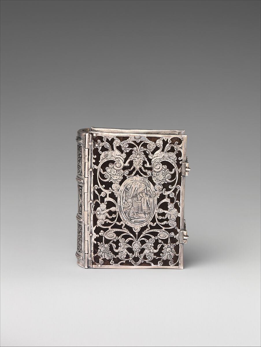 Book cover, Silver, lined with black velvet, containing a contemporary psalter, Dutch, possibly Amsterdam