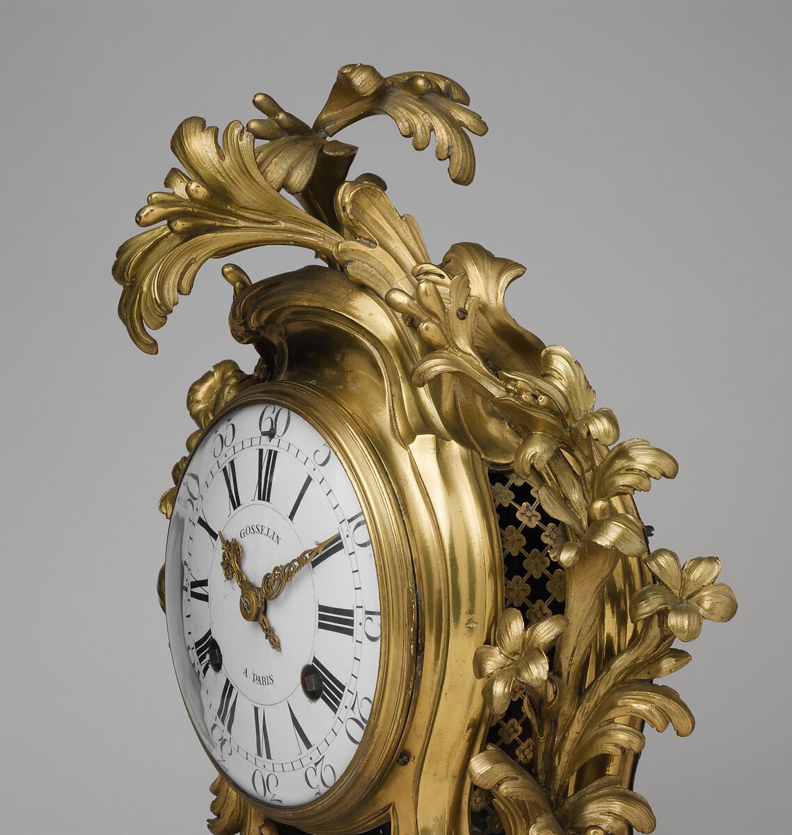 Mantel clock (pendule à console), Clockmaker: probably Jean-Philippe Gosselin (French, recorded as master in Paris 1717, died 1766), Case: bronze, formerly gilded, silvered or lacquered; dial: white enamel, with black numerals; movement: brass and steel, French, Paris