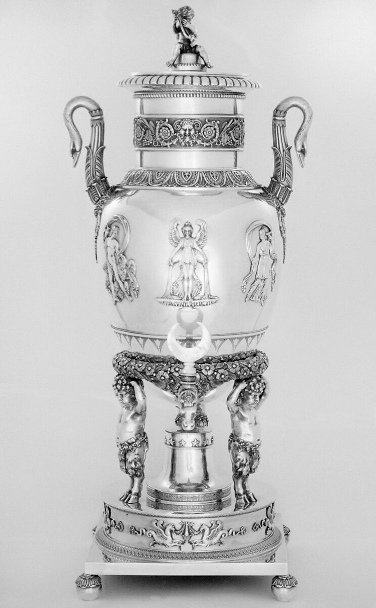 Hot water urn (part of a service), Marc Jacquart (active by 1797, recorded 1829), Silver, mother-of-pearl, French, Paris 