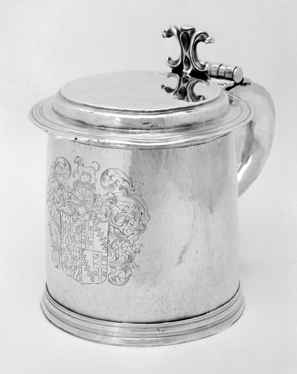 Tankard, Probably by V. C., London (ca. 1680–1695), Silver, British, London 