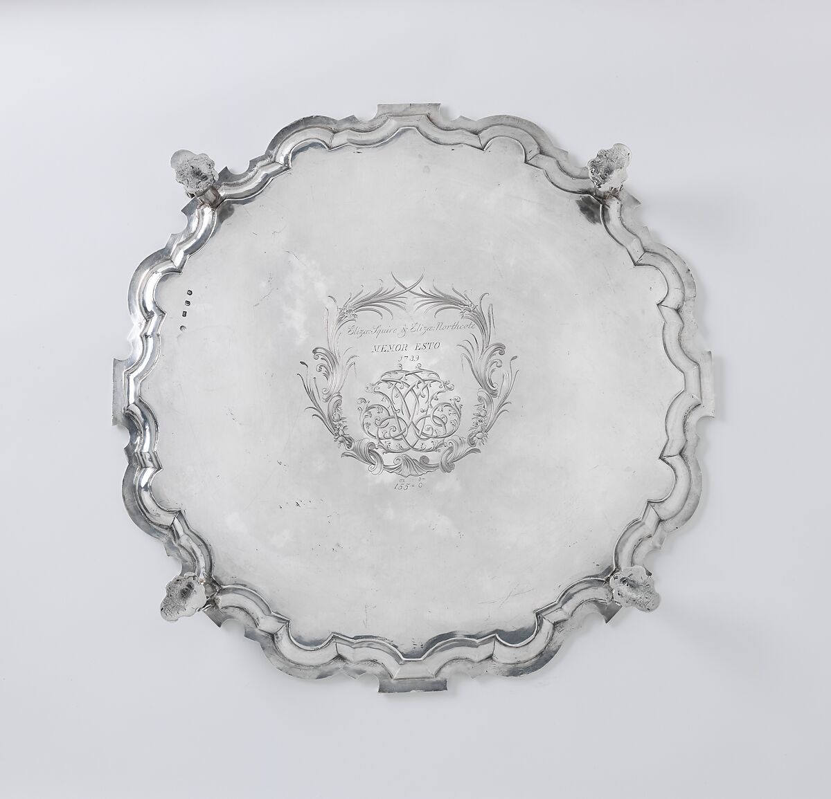 Salver with arms of Judith Jodrell, Possibly by John Swift (British, active from 1728), Silver, British, London