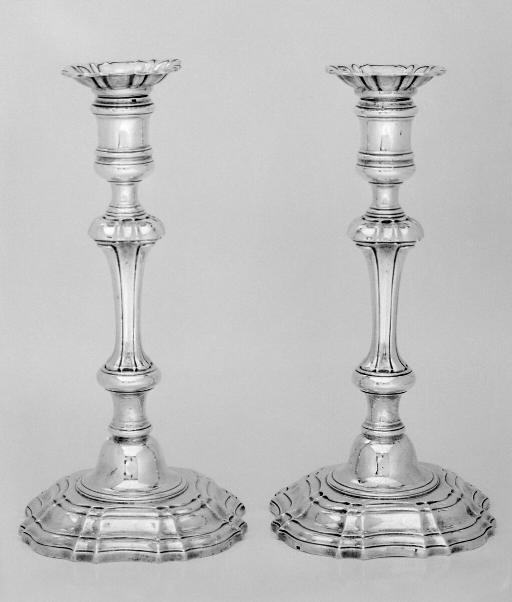 Pair of candlesticks, Bartholomew Stokes (w. 1746), Silver, Irish, Dublin 