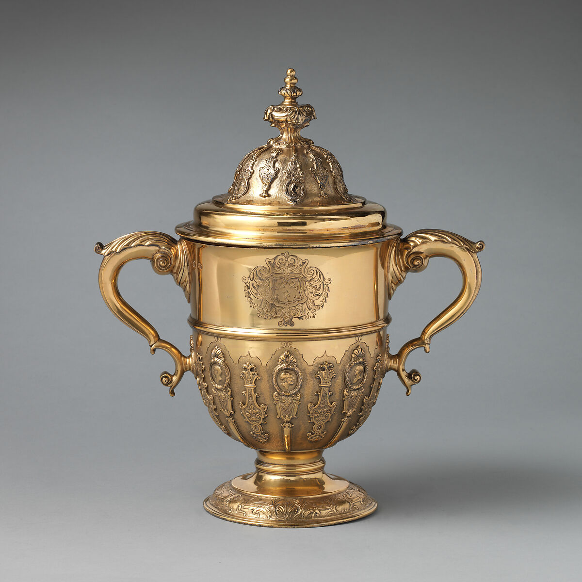 Two-handled cup with cover, Silver gilt, British, possibly London 