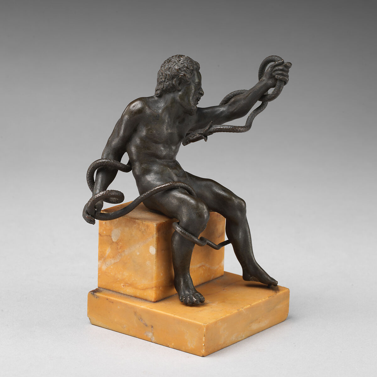 Man Struggling with a Serpent, Bronze, on yellow marble base, Italian, Padua
