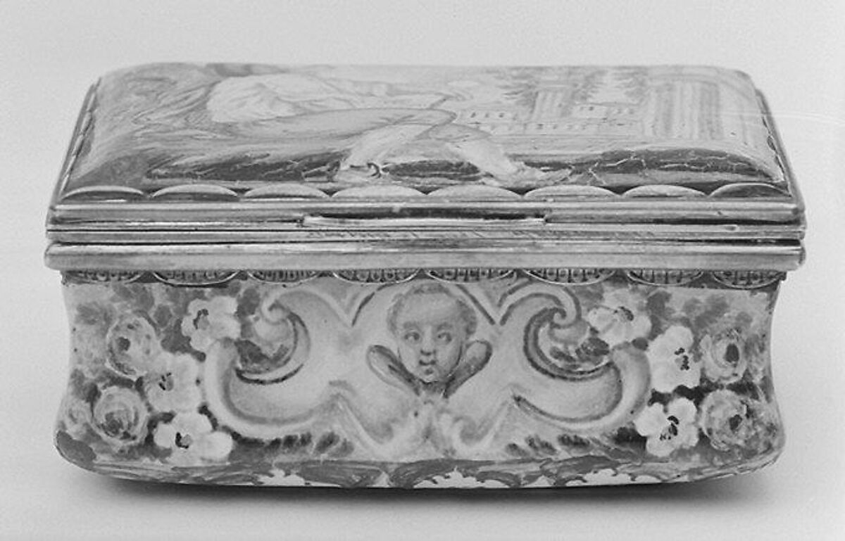 Snuffbox, Probably Castelli, Earthenware; silver, Italian, probably Castelli 