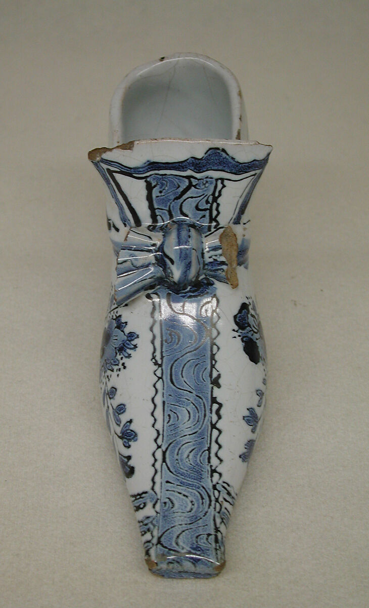 Shoe, Tin-glazed earthenware (Delftware), Dutch, Delft