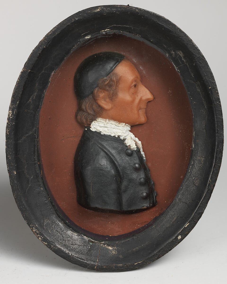 Portrait of a cleric, Colored wax on slate (painted reddish brown); frame: wood, probably British 