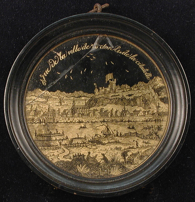 View of the city of Tortosa, Verr églomisé, French 