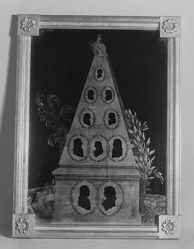 Silhouettes of husband and wife, with eight children, said to represent the Von Baer family