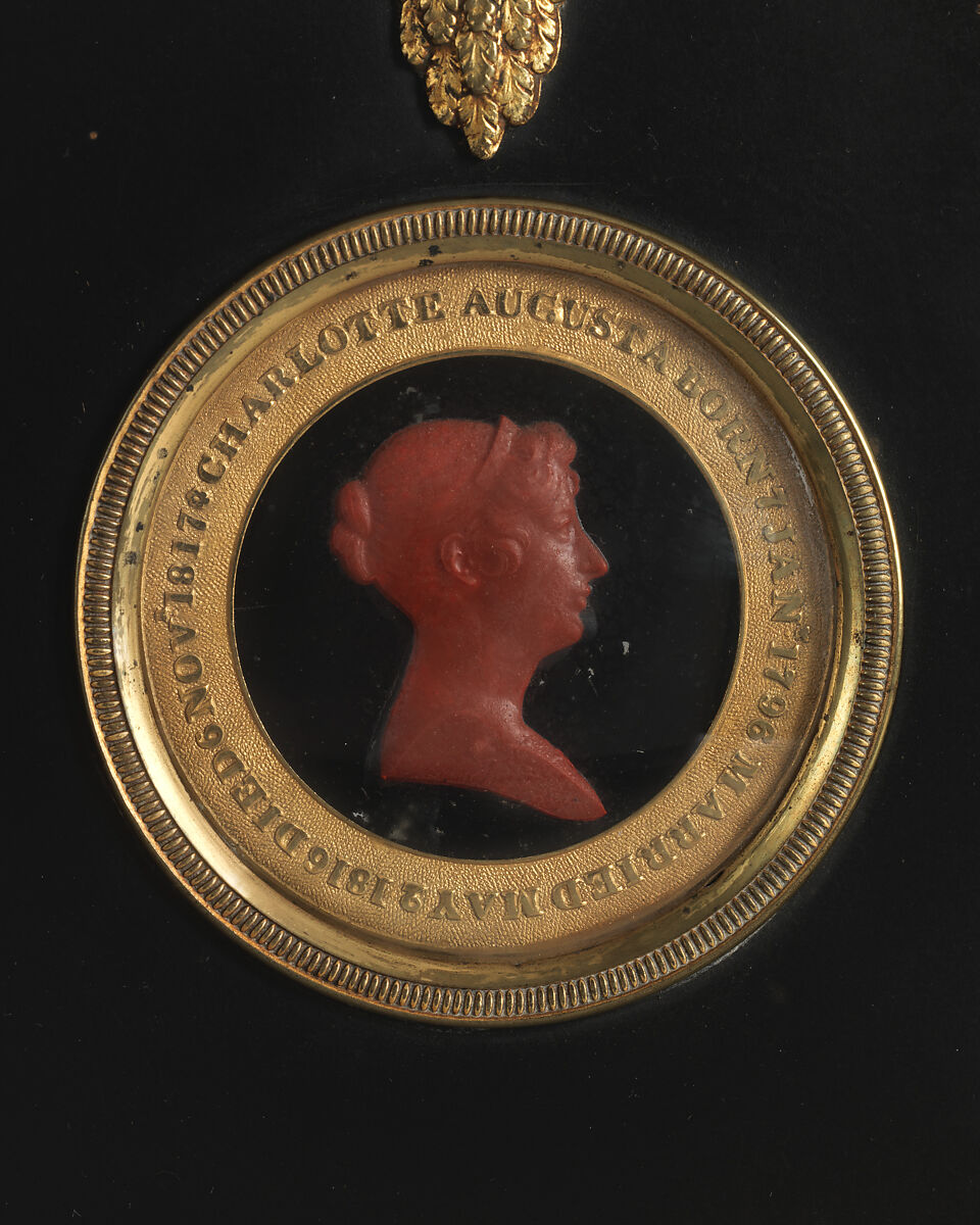 Portrait of Charlotta Augusta (1796–1817), Red wax on black ground under glass; frame: papier maché with gilt metal mounts, possibly British 