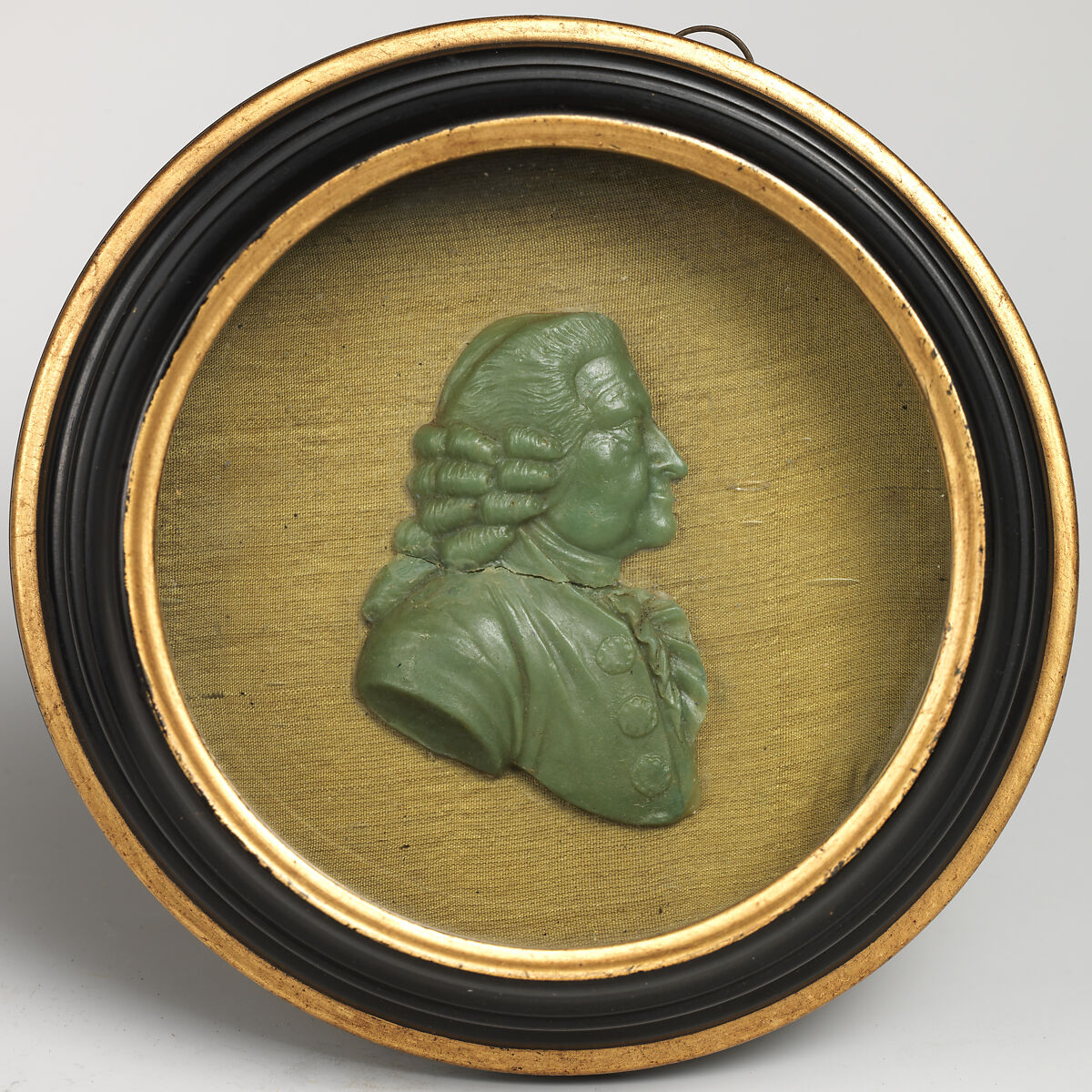 Portrait of a Man (Mirabeau, 1749–1791), Medallion: green wax on olive silk ground; shadow box: black wood with gilt inner and outer moldings, framed with glass, British or French 