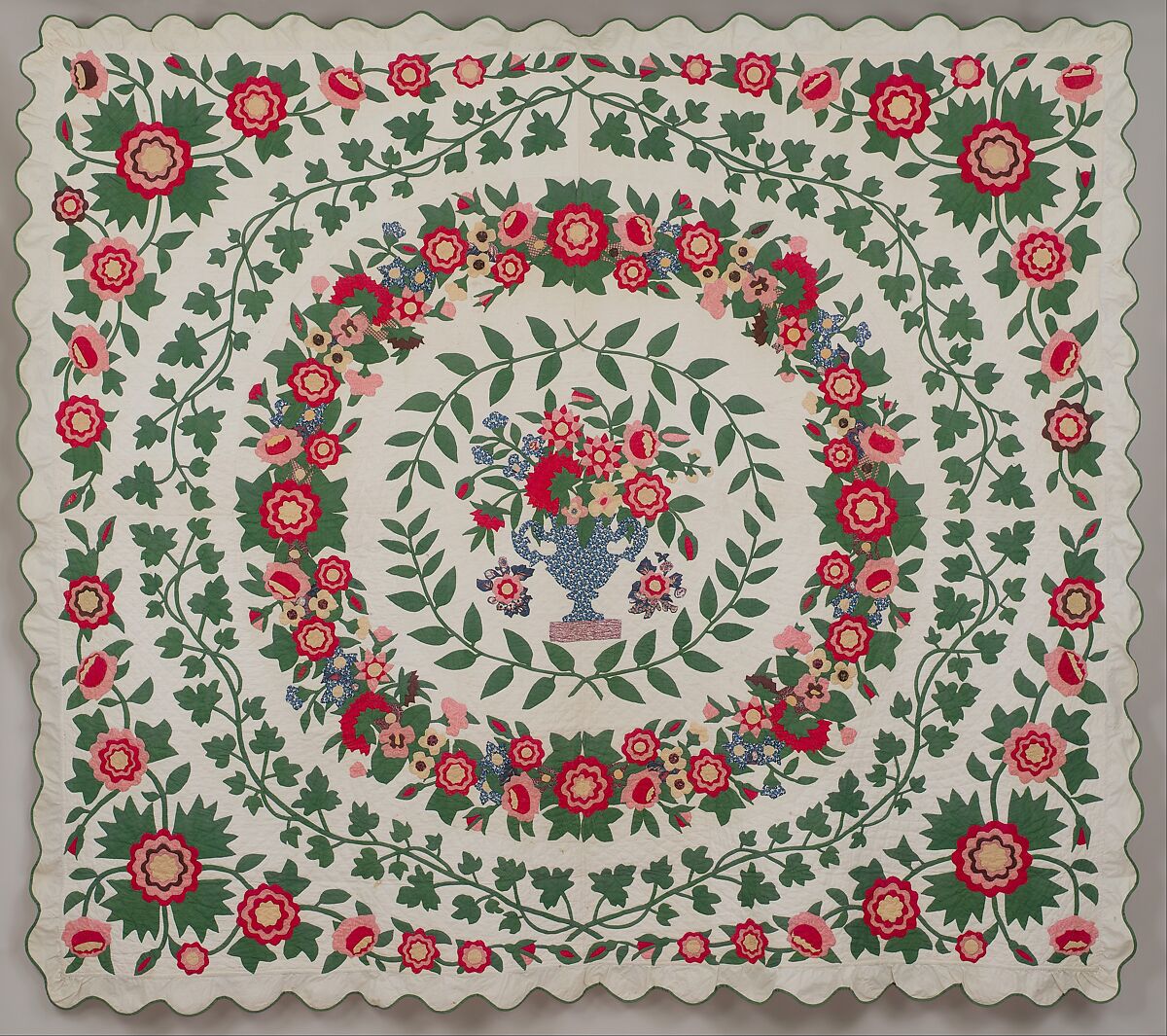 Floral Applique Quilt, Emeline Travis Ludington (1820–1887), Cotton, American 