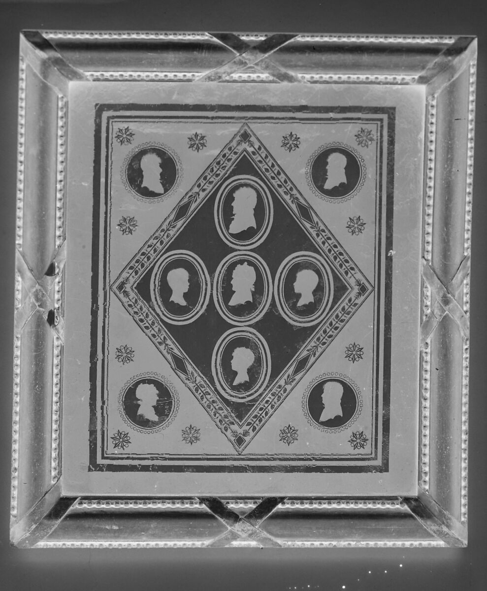 Panel with nine portraits, Verre églomisé, French 