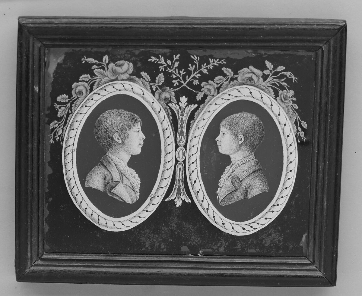 Panel with portraits of two boys, Verre églomisé, possibly French