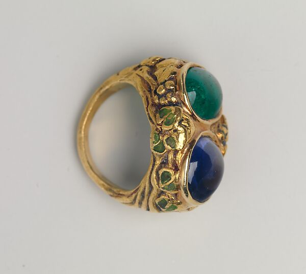 Ring, Florence Koehler (1861–1944), Gold, emerald, sapphire, and enamel