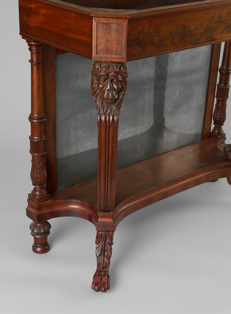 Pier Table, Duncan Phyfe (American (born Scotland), near Lock Fannich, Ross-Shire, Scotland 1768/1770–1854 New York), Mahogany, mahogany veneer, white pine, yellow poplar; marble; silvered plate-glass