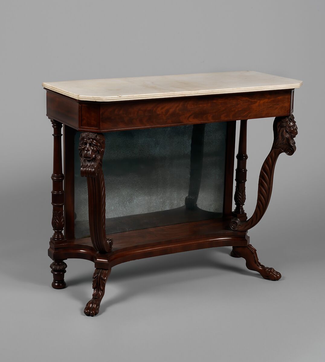 Pier Table, Duncan Phyfe (American (born Scotland), near Lock Fannich, Ross-Shire, Scotland 1768/1770–1854 New York), Mahogany, mahogany veneer, white pine, yellow poplar; marble; silvered plate-glass