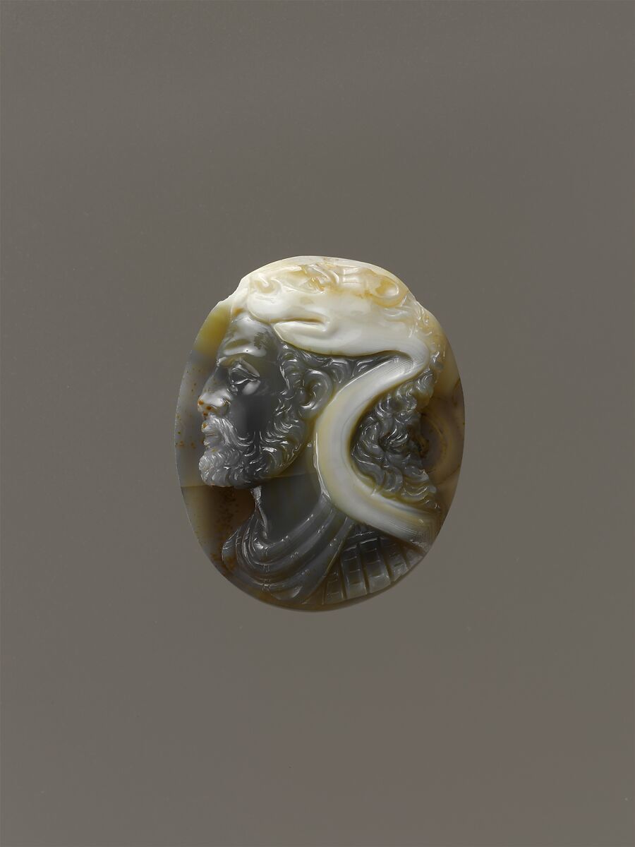 Head of Hercules with the lion's skin and bust of Omphale, Agate, Italian 