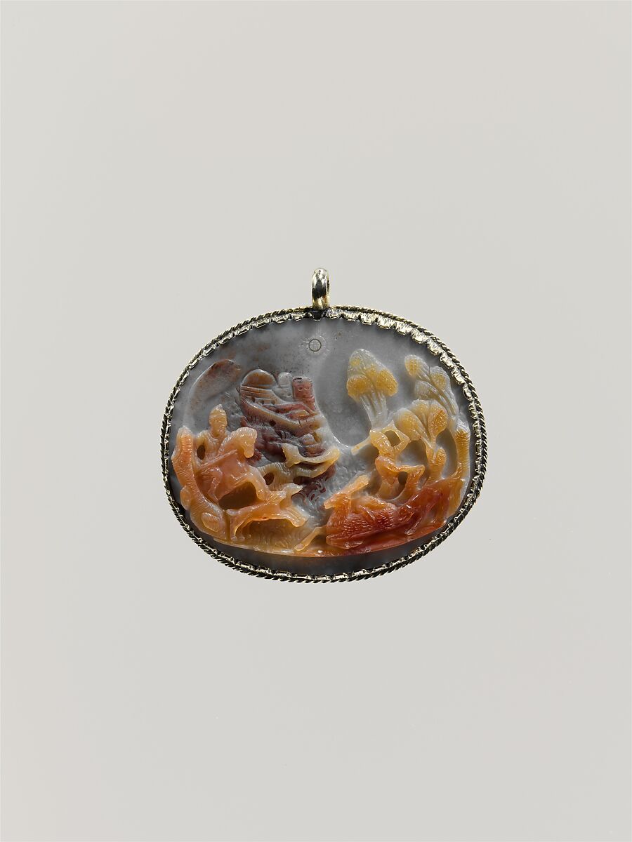 Hunt of a roebuck, Agate, gilt silver, Italian, Milan 