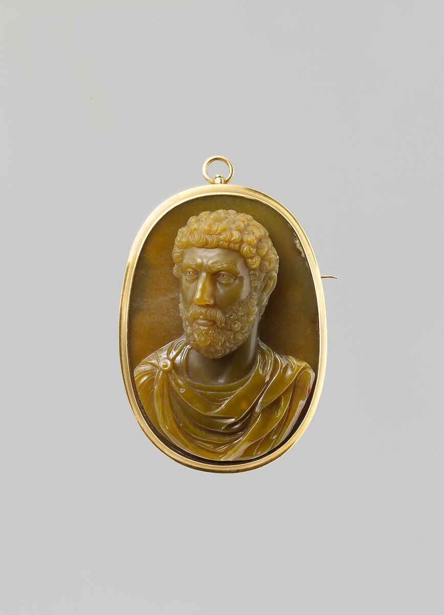 Bust of a Roman, Cryptocrystalline quartz (probably chalcedony) and gold, Italian 