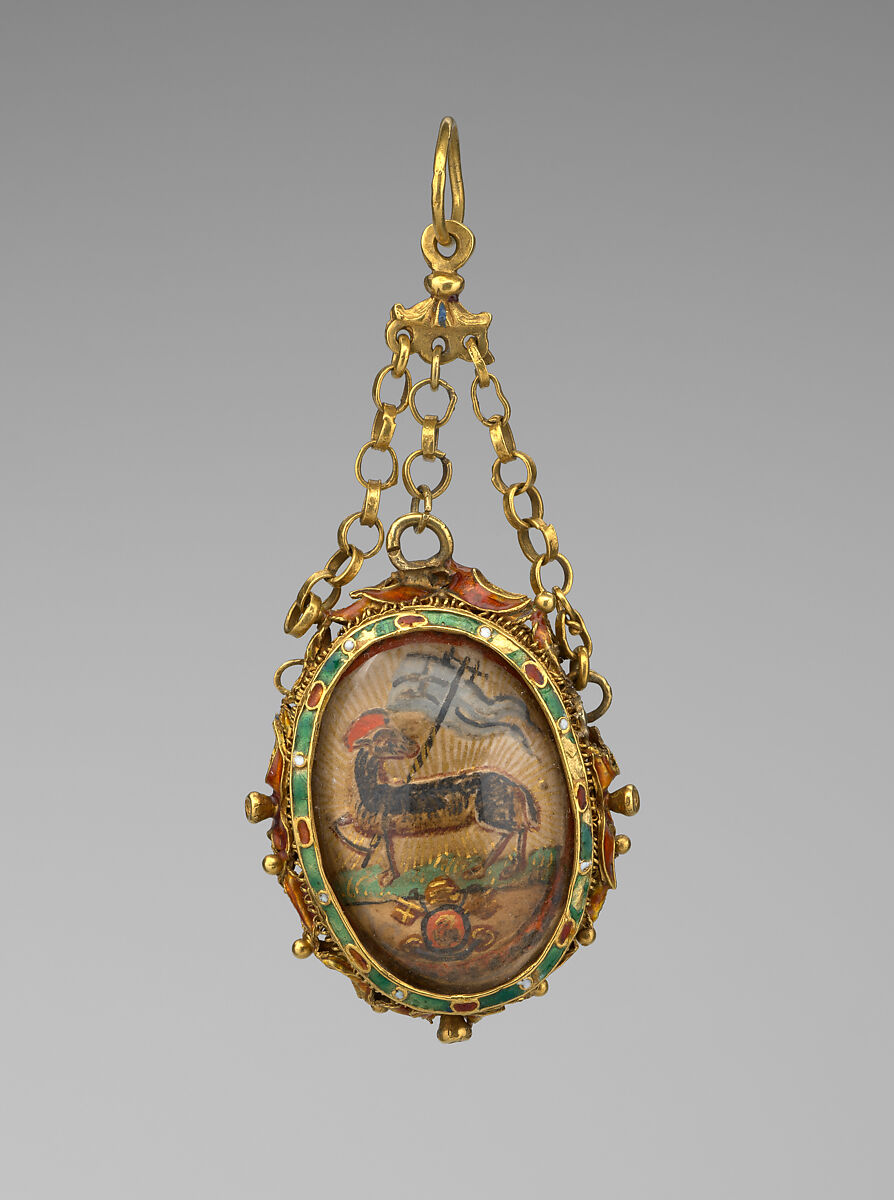 Head of a youth and Agnus Dei with arms of Paul V (Camillo Borghese, Pope 1605–21), Agate, mounted in gold with enamel as a pendant; papier-mâché, Italian