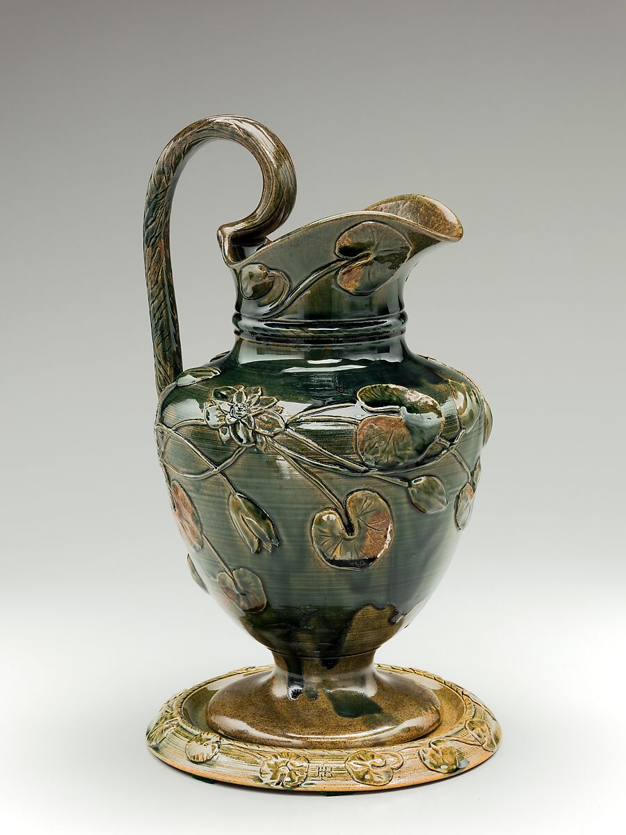 Ewer on stand, Chelsea Keramic Art Works (1872–1889), Earthenware, American 