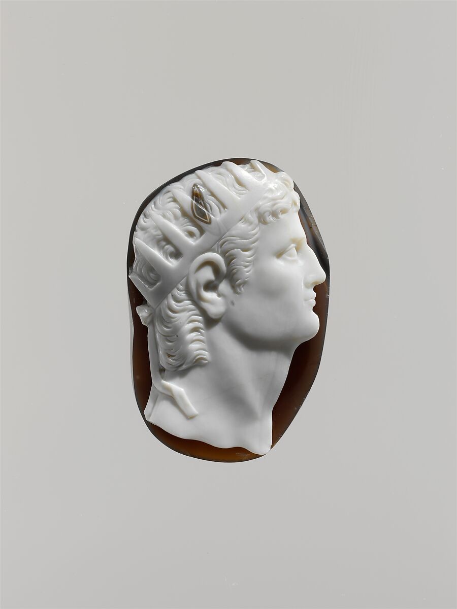 Head of Augustus (Gaius Julius Caesar Octavianus 63 B.C.–14 A.D.) wearing the celestial crown, Sardonyx, probably Italian 