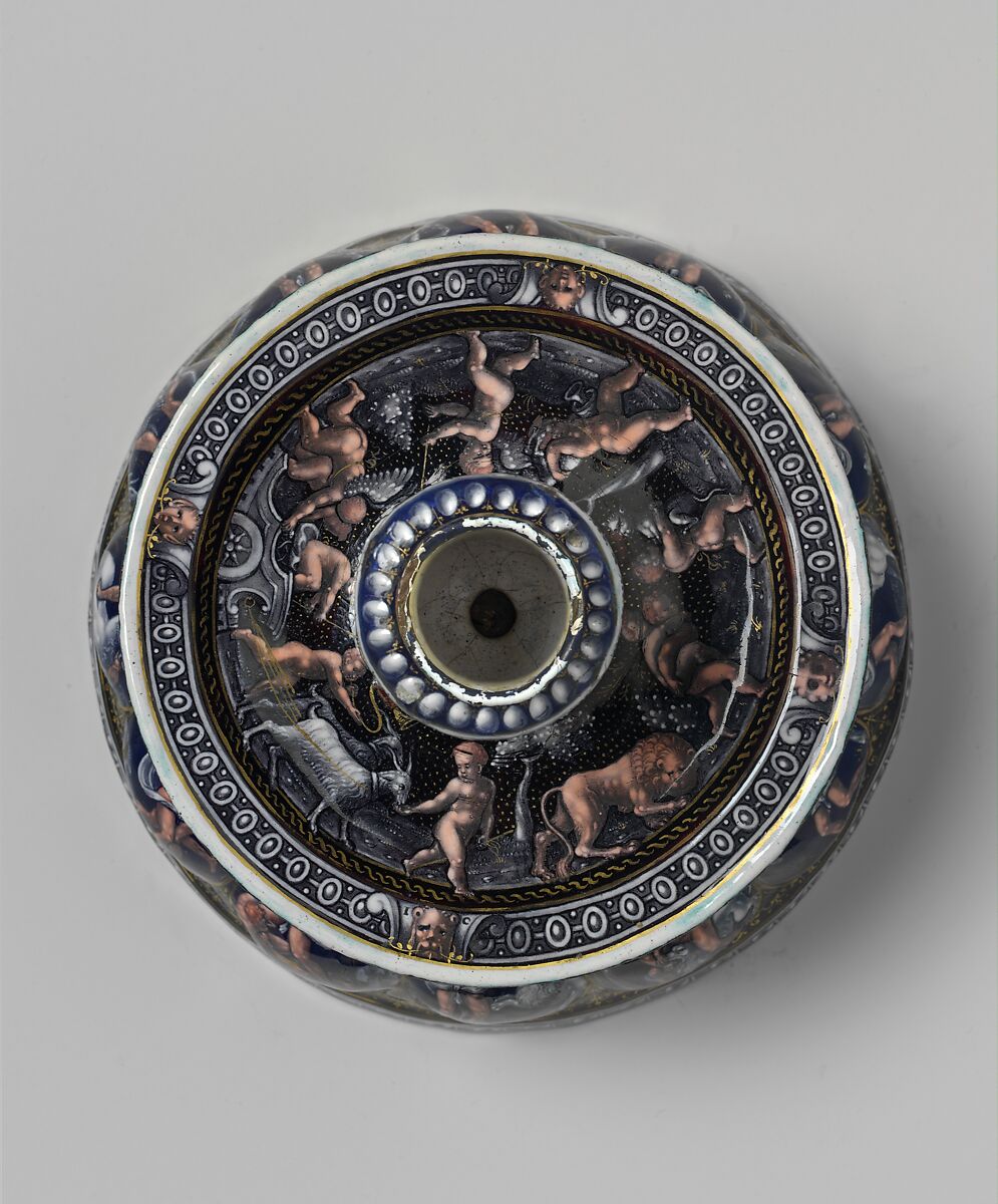 Candlestick (one of a pair), Master I. C. (probably Jean Court or Jean de Court) (working in the second half of the sixteenth century), Painted enamel on copper, partly gilt, French, Limoges