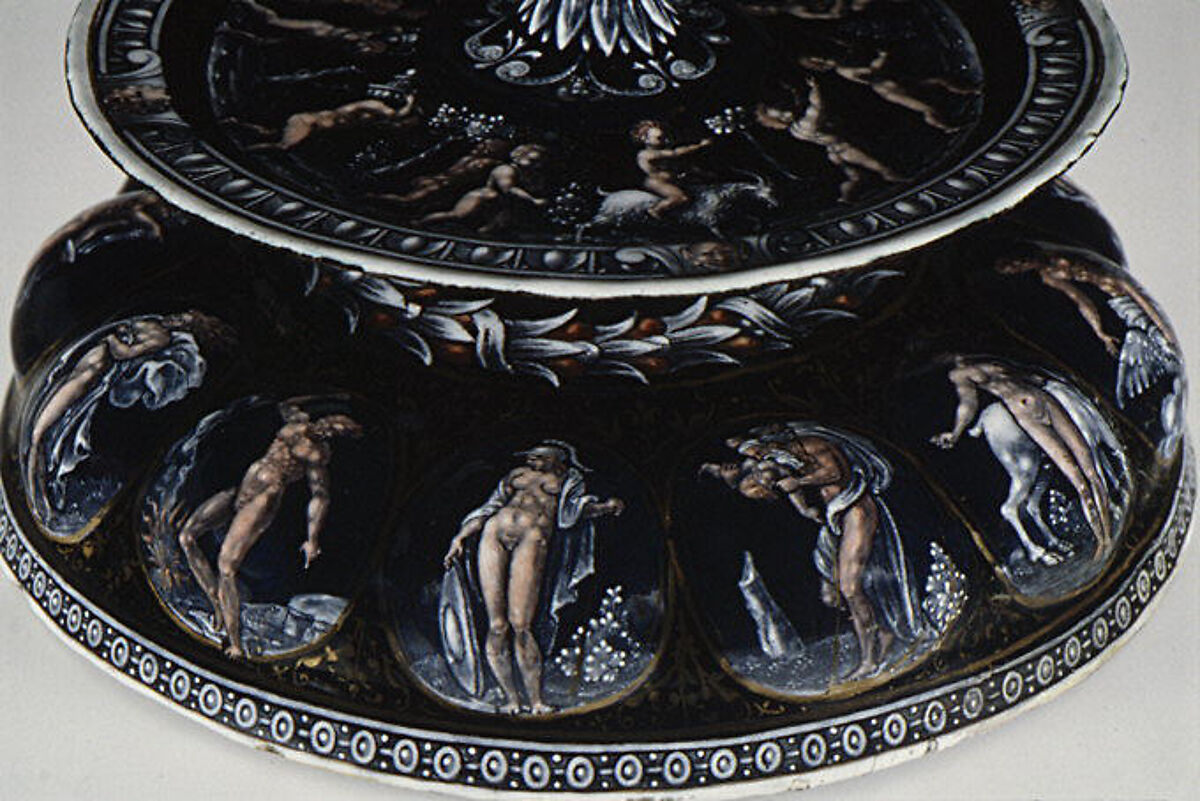 Candlestick (one of a pair), Master I. C. (probably Jean Court or Jean de Court) (working in the second half of the sixteenth century), Painted enamel on copper, partly gilt, French, Limoges