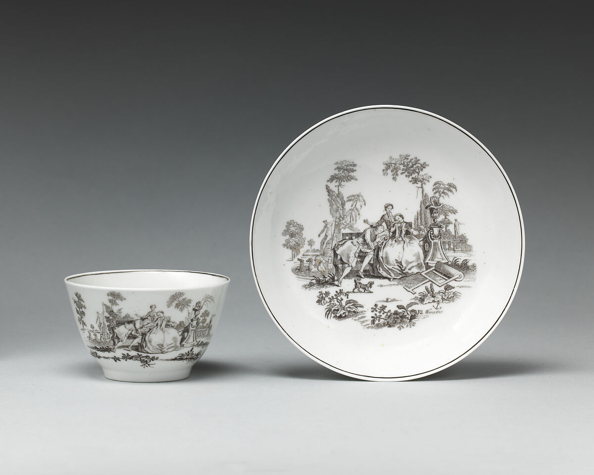 Cup and saucer (part of a set of four), Worcester factory (British, 1751–2008), Soft-paste porcelain, British, Worcester