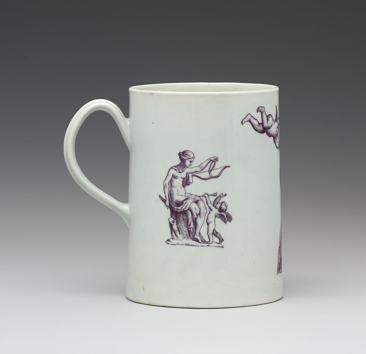 Mug with depiction of Queen Charlotte, Worcester factory (British, 1751–2008), Soft-paste porcelain, British, Worcester