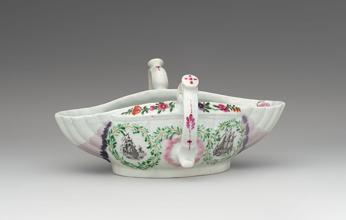 Sauceboat, Worcester factory (British, 1751–2008), Soft-paste porcelain, British, Worcester